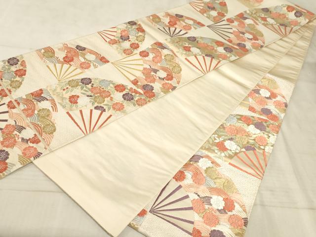 平和屋着物◎六通柄袋帯 唐織 扇面花文 金糸 正絹 逸品 AAAM3996sx