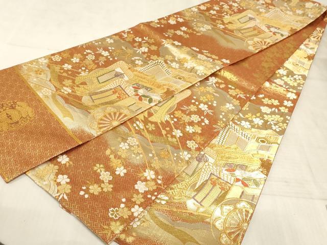 平和屋着物◎全通柄袋帯 唐織 御所車 金銀糸 正絹 逸品 AAAM3998sx