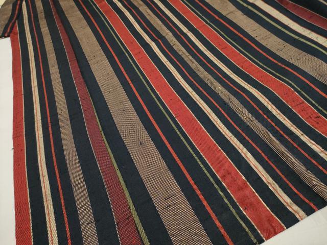 平和屋着物▽希少　ざざんざ織　伊兵衛織　単衣　縞　正絹　逸品　AAAM4290ck