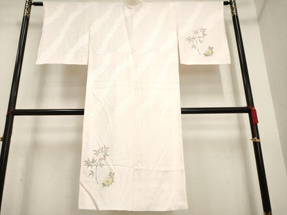 平和屋着物●長襦袢 袷 手描き 枝花文 雀 正絹 逸品 AAAM4348ck