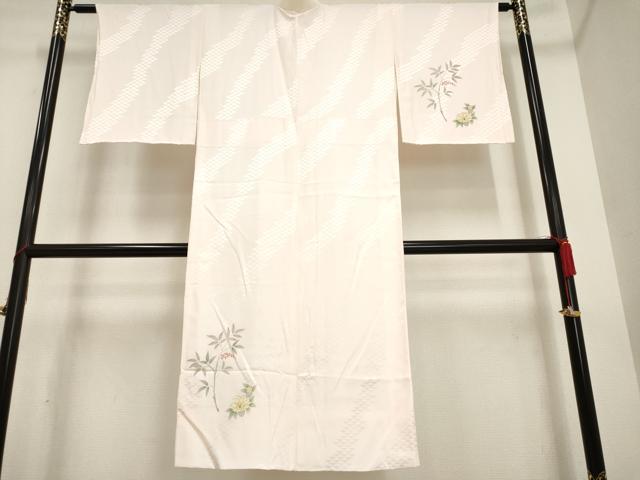 平和屋着物●長襦袢 袷 手描き 枝花文 雀 正絹 逸品 AAAM4348ck
