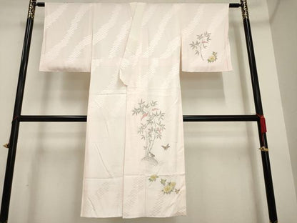 平和屋着物●長襦袢 袷 手描き 枝花文 雀 正絹 逸品 AAAM4348ck
