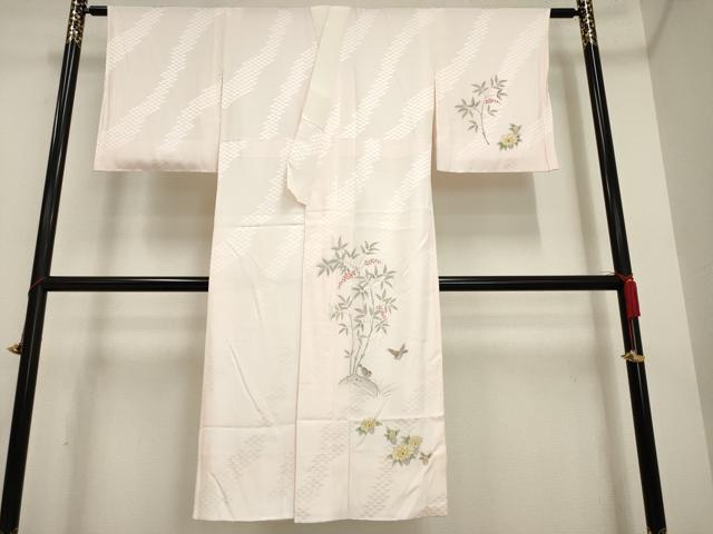 平和屋着物●長襦袢 袷 手描き 枝花文 雀 正絹 逸品 AAAM4348ck