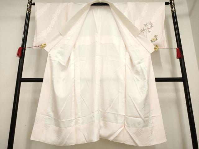 平和屋着物●長襦袢 袷 手描き 枝花文 雀 正絹 逸品 AAAM4348ck