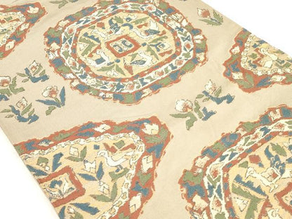 平和屋着物◎六通柄袋帯 絵皿花鳥文 金糸 正絹 逸品 AAAM4476ru