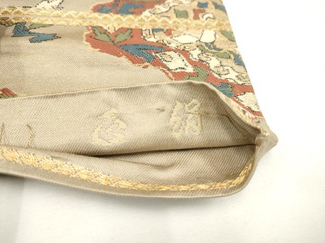 平和屋着物◎六通柄袋帯 絵皿花鳥文 金糸 正絹 逸品 AAAM4476ru