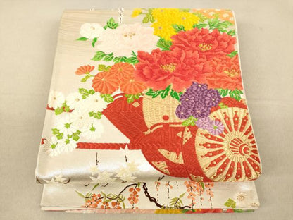 平和屋着物◎六通柄袋帯 唐織 花車文 金銀糸 正絹 逸品 AAAM5072fw