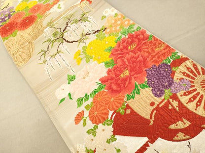 平和屋着物◎六通柄袋帯 唐織 花車文 金銀糸 正絹 逸品 AAAM5072fw