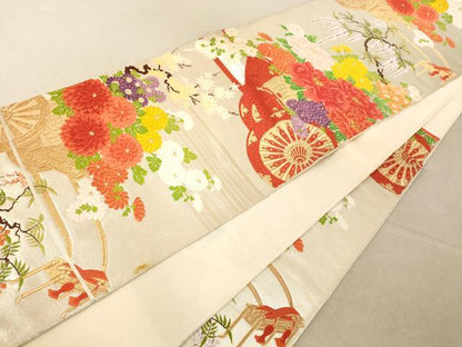平和屋着物◎六通柄袋帯 唐織 花車文 金銀糸 正絹 逸品 AAAM5072fw