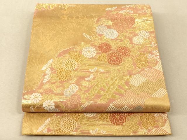 平和屋着物◎六通柄袋帯 唐織 霞道長草花文 金銀糸 引箔 正絹 逸品 AAAM5154fw