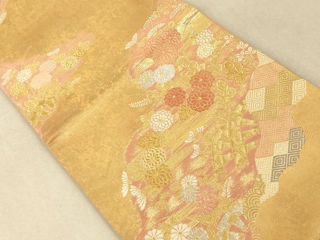 平和屋着物◎六通柄袋帯 唐織 霞道長草花文 金銀糸 引箔 正絹 逸品 AAAM5154fw