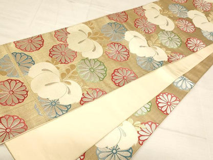 平和屋着物◎六通柄袋帯 唐織 草花文 金銀糸 正絹 逸品 AAAM5186fw