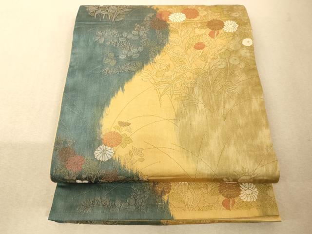 平和屋着物◎六通柄袋帯 流水草花文 金糸 正絹 逸品 AAAM5191fw
