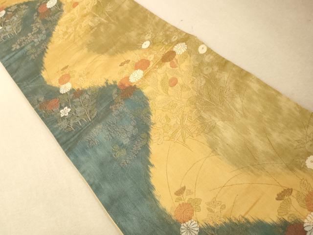 平和屋着物◎六通柄袋帯 流水草花文 金糸 正絹 逸品 AAAM5191fw