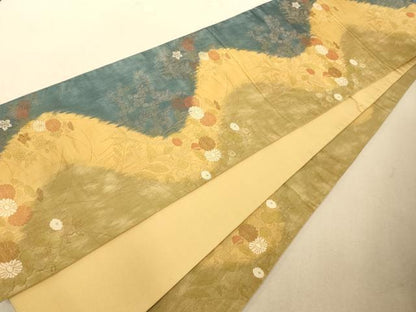 平和屋着物◎六通柄袋帯 流水草花文 金糸 正絹 逸品 AAAM5191fw