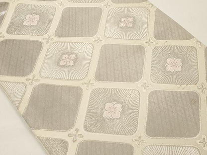 平和屋着物◎六通柄袋帯 献上花文 銀糸 正絹 逸品 AAAM5229ey