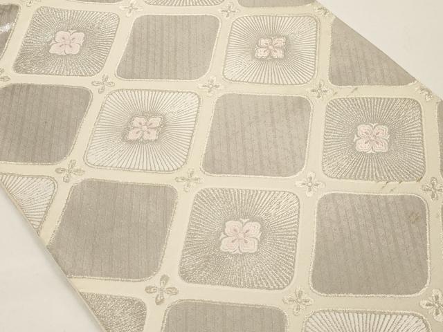 平和屋着物◎六通柄袋帯 献上花文 銀糸 正絹 逸品 AAAM5229ey