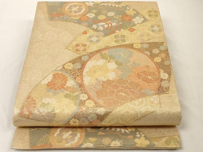 平和屋着物◎佐賀錦　六通柄袋帯　地紙吉祥花丸文　金糸　正絹　逸品　AAAM5246ey