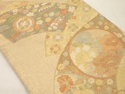 平和屋着物◎佐賀錦　六通柄袋帯　地紙吉祥花丸文　金糸　正絹　逸品　AAAM5246ey