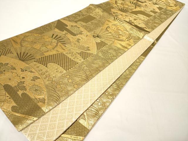 平和屋着物◎佐賀錦 六通柄袋帯 扇面吉祥花文 金糸 正絹 逸品 AAAM5259ey