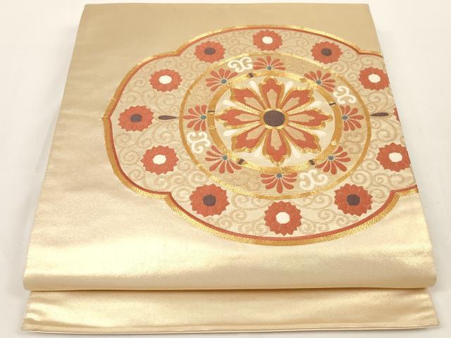 平和屋着物◎太鼓柄袋帯 駒刺繍 正倉院花文 金糸 正絹 逸品 AAAM5275ey