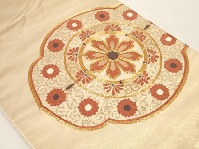 平和屋着物◎太鼓柄袋帯 駒刺繍 正倉院花文 金糸 正絹 逸品 AAAM5275ey