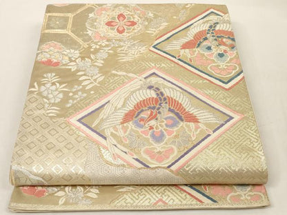 平和屋着物◎六通柄袋帯 道長正倉院花鳥文 金銀糸 正絹 逸品 AAAM5287ey