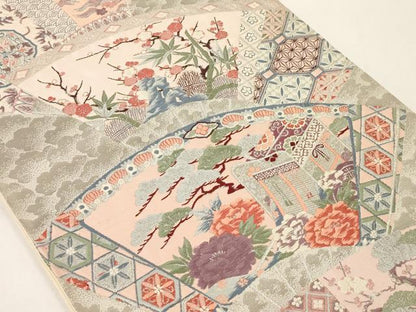 平和屋着物◎六通柄袋帯 唐織 京の四季 プラチナ箔 正絹 逸品 AAAM5306ey
