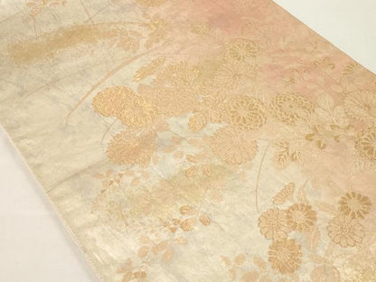平和屋着物◎六通柄袋帯 蒔絵草花文 金糸 引箔 正絹 逸品 AAAM5342ey