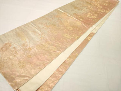 平和屋着物◎六通柄袋帯 蒔絵草花文 金糸 引箔 正絹 逸品 AAAM5342ey