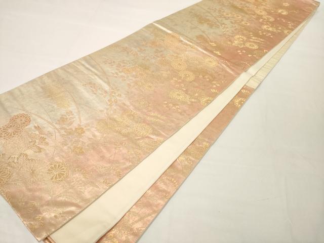 平和屋着物◎六通柄袋帯 蒔絵草花文 金糸 引箔 正絹 逸品 AAAM5342ey