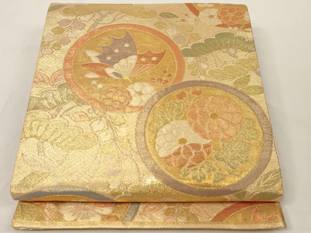 平和屋着物◎六通柄袋帯　花蝶丸文　金糸　正絹　逸品　AAAM5347ey