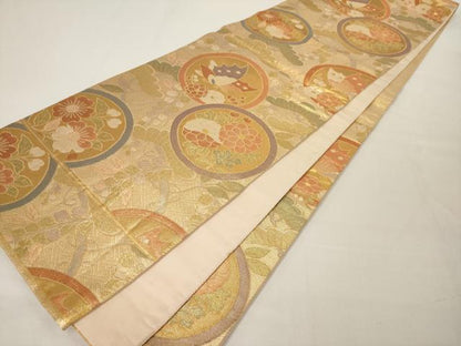 平和屋着物◎六通柄袋帯　花蝶丸文　金糸　正絹　逸品　AAAM5347ey