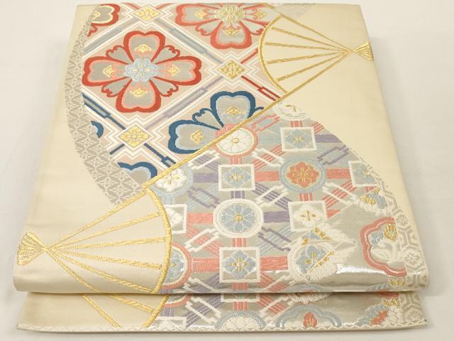平和屋着物◎六通柄袋帯 扇面正倉院花鳥文 金銀糸 正絹 逸品 AAAM5351ey