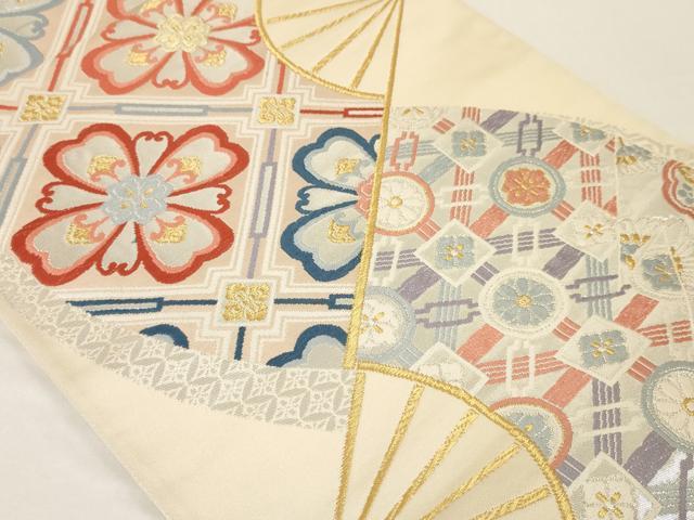 平和屋着物◎六通柄袋帯 扇面正倉院花鳥文 金銀糸 正絹 逸品 AAAM5351ey