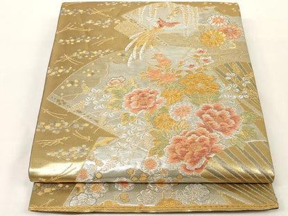 平和屋着物◎六通柄袋帯 地紙重吉祥花鳥文 金銀糸 正絹 逸品 AAAM5376ey