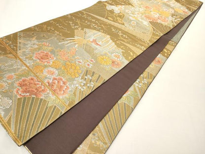 平和屋着物◎六通柄袋帯 地紙重吉祥花鳥文 金銀糸 正絹 逸品 AAAM5376ey