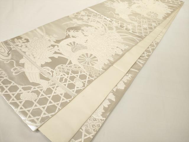 平和屋着物◎六通柄袋帯 花車文 銀糸 正絹 逸品 AAAM5377ey