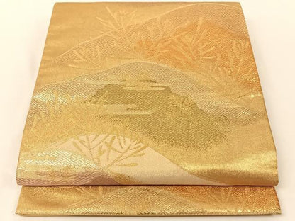 平和屋着物◎六通柄袋帯 重山吉祥花文 金糸 正絹 逸品 AAAM5398ey