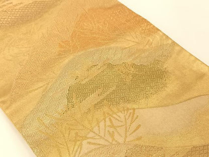 平和屋着物◎六通柄袋帯 重山吉祥花文 金糸 正絹 逸品 AAAM5398ey