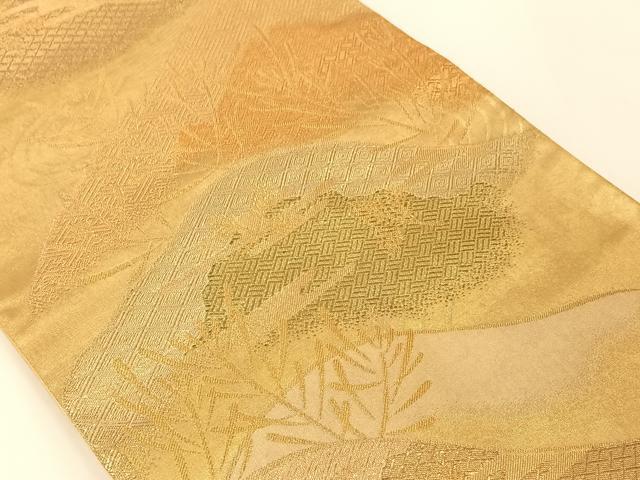 平和屋着物◎六通柄袋帯 重山吉祥花文 金糸 正絹 逸品 AAAM5398ey