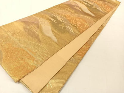 平和屋着物◎六通柄袋帯 重山吉祥花文 金糸 正絹 逸品 AAAM5398ey