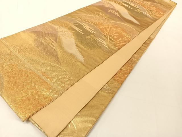 平和屋着物◎六通柄袋帯 重山吉祥花文 金糸 正絹 逸品 AAAM5398ey