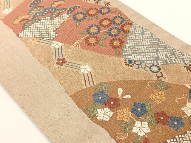 平和屋着物◎六通柄袋帯 唐織 雅趣小袖文様 金銀糸 正絹 逸品 AAAM5404ey