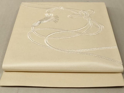 平和屋着物◎太鼓柄袋帯 駒刺繍 総刺繍 紐結び文 銀糸 正絹 逸品 AAAM5644cx