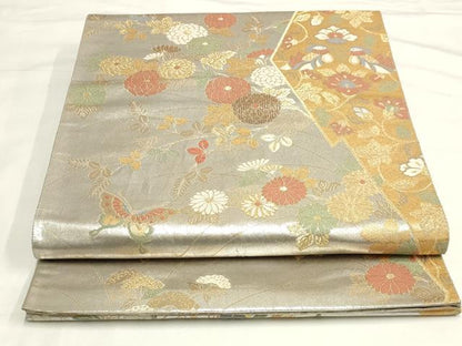 平和屋着物◎六通柄袋帯 松皮菱花蝶文 金銀糸 正絹 逸品 AAAM5666cx