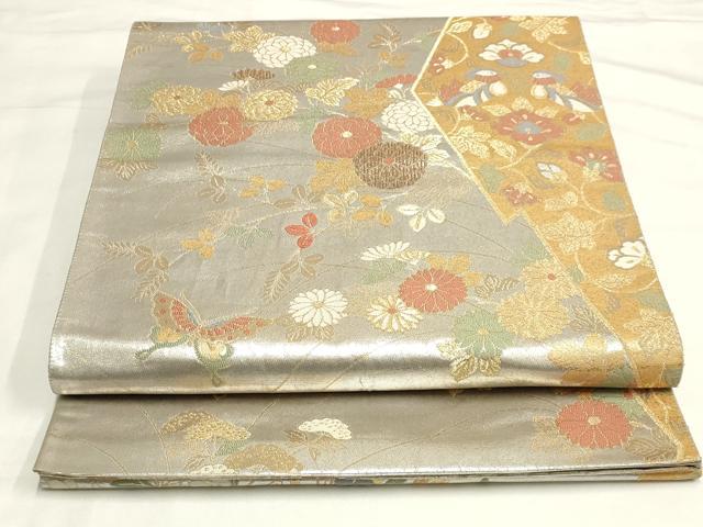 平和屋着物◎六通柄袋帯 松皮菱花蝶文 金銀糸 正絹 逸品 AAAM5666cx