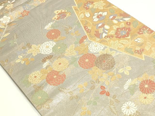 平和屋着物◎六通柄袋帯 松皮菱花蝶文 金銀糸 正絹 逸品 AAAM5666cx