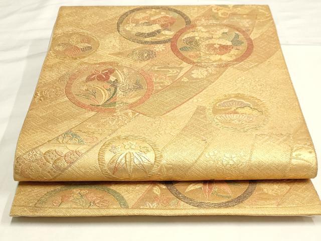 平和屋着物◎能裳綴 六通柄袋帯 短冊花丸文 金糸 正絹 逸品 AAAM5670cx