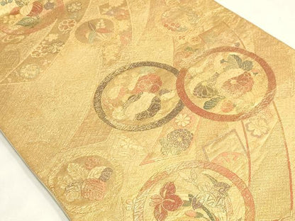 平和屋着物◎能裳綴 六通柄袋帯 短冊花丸文 金糸 正絹 逸品 AAAM5670cx